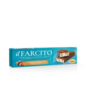 Rivoltini, packaging Il farcito, torrone tenero ripieno al caramello e ricoperto di cioccolato al latte